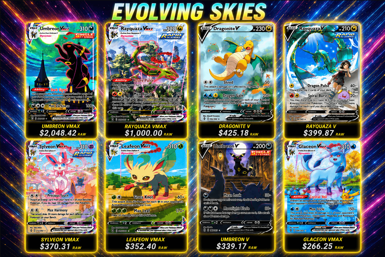 Eight of the biggest Evolving Skies chase cards with their raw prices