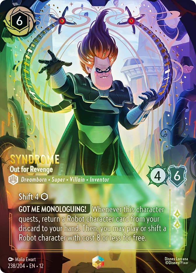Syndrome - Out for Revenge, the Enchanted alt-art card from Lorcana Wilds Unknown.