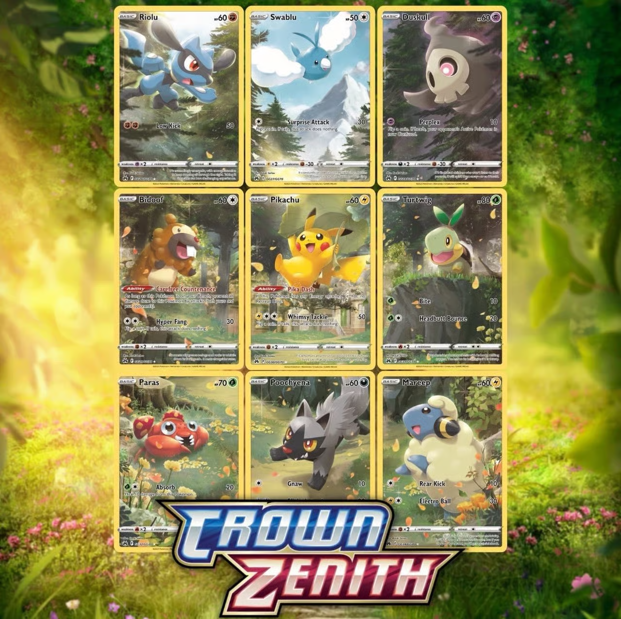 Crown Zenith's nine linked Galarian Gallery cards arranged into a single floral panorama by Kouki Saitou